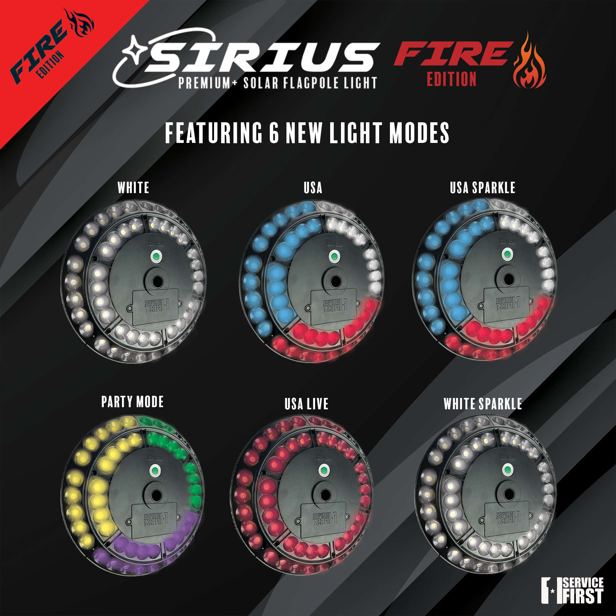 Sirius FIRE Solar Power Flagpole Light