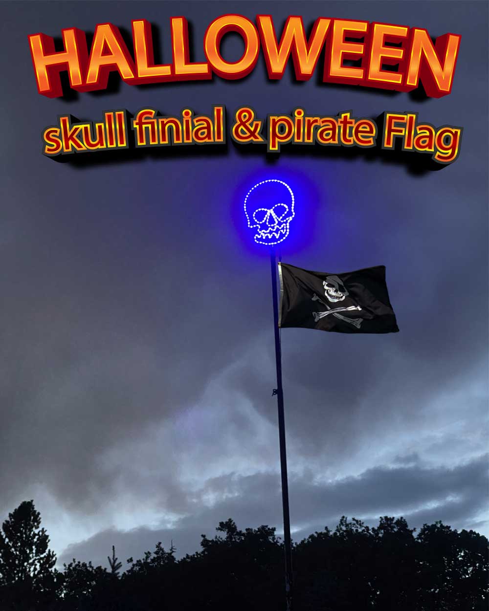 Halloween Skull Flagpole Finial & Jolley Roger Flag