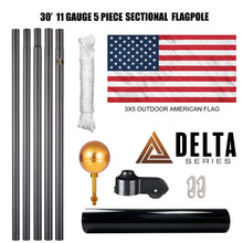 Load image into Gallery viewer, (Bundle) 30&#39; Delta Sectional Flagpole Bundle &quot;Freedom Edition&quot; BLACK (Pole, Light &amp; Flash Collar)
