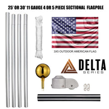 Load image into Gallery viewer, (Bundle) 25&#39; or 30&#39; Delta Sectional Flagpole Bundle SILVER (Pole, Light &amp; Flash Collar)
