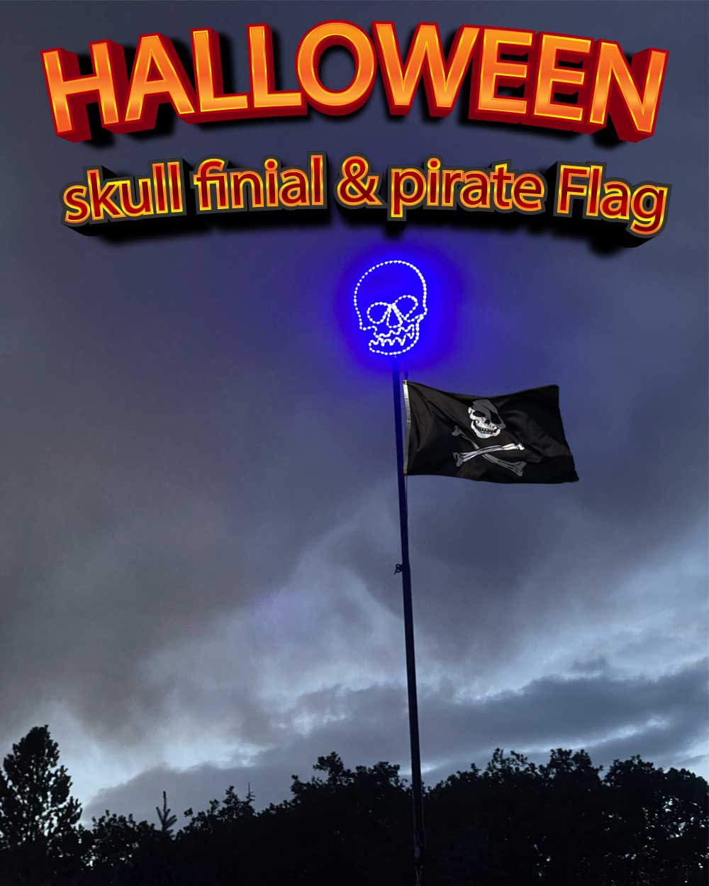 Halloween Skull Flagpole Finial &amp; Jolley Roger Flag