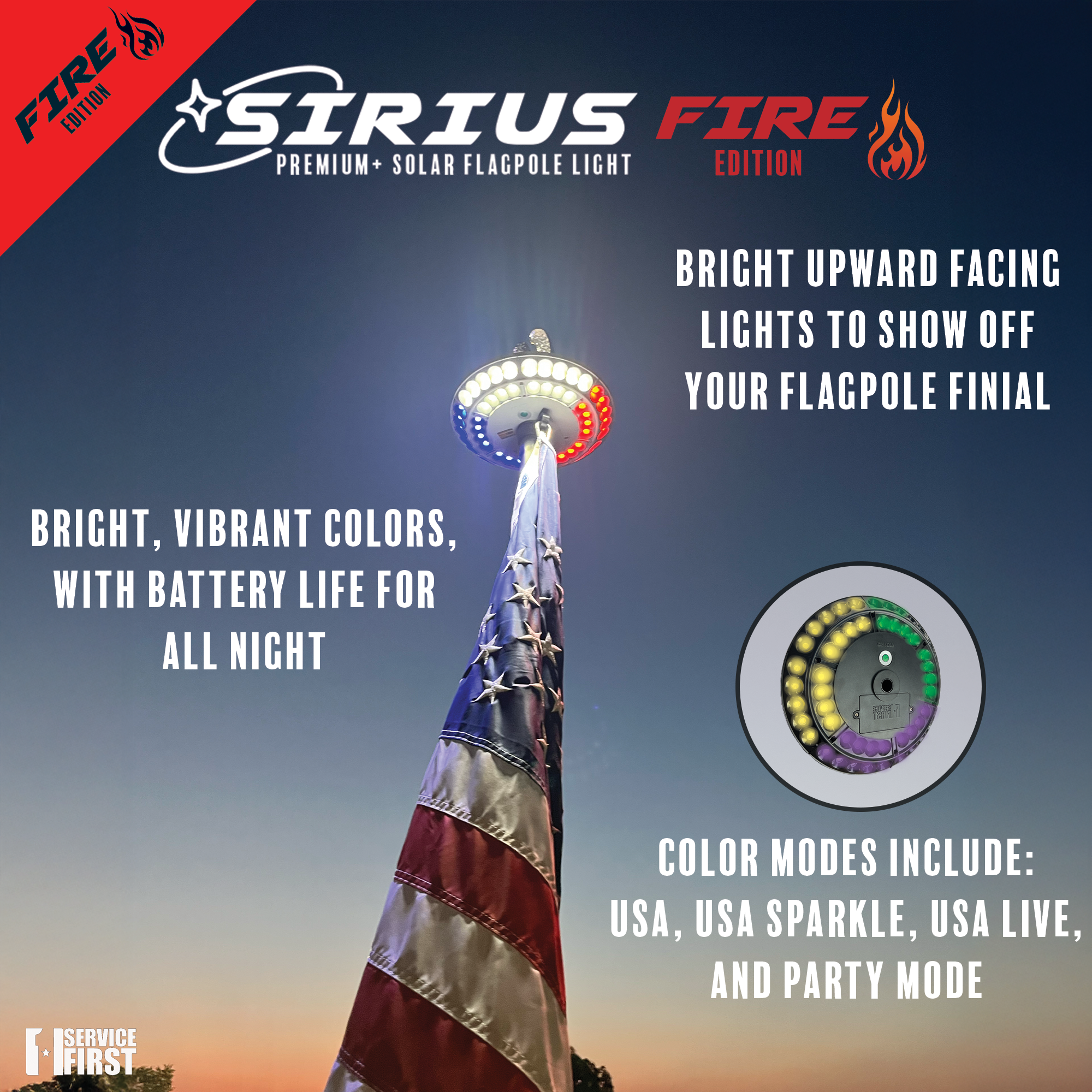 Sirius FIRE Solar Power Flagpole Light