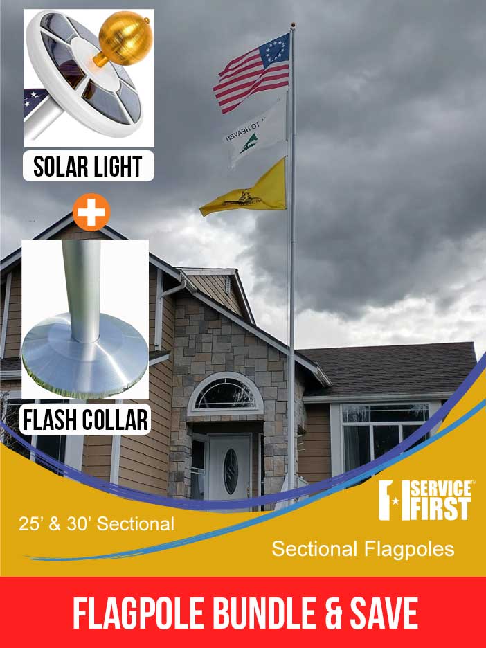 (Bundle) 25' or 30' Delta Sectional Flagpole Bundle SILVER (Pole, Light & Flash Collar)