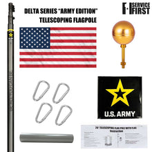 Load image into Gallery viewer, BUNDLE 25&#39; Delta TELESCOPING Flagpole ARMY Edition (Black)  (Pole, Light &amp; Flash Collar)**Ships March 19th
