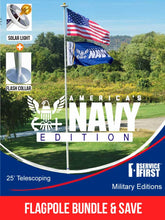 Load image into Gallery viewer, BUNDLE 25&#39; Delta TELESCOPING Flagpole NAVY Edition (Silver) (Pole, Light &amp; Flash Collar)**Ships March 10th
